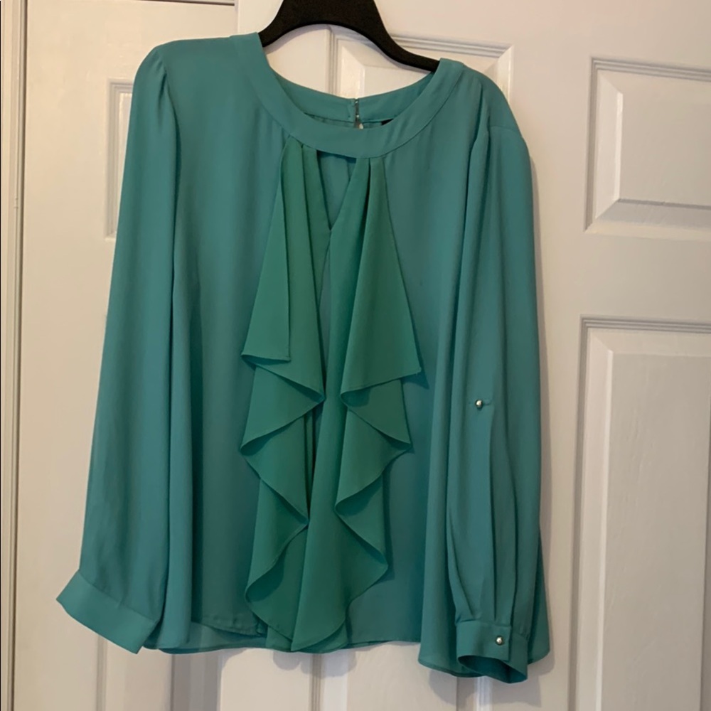 Thalia Sodi Teal Ruffle Blouse